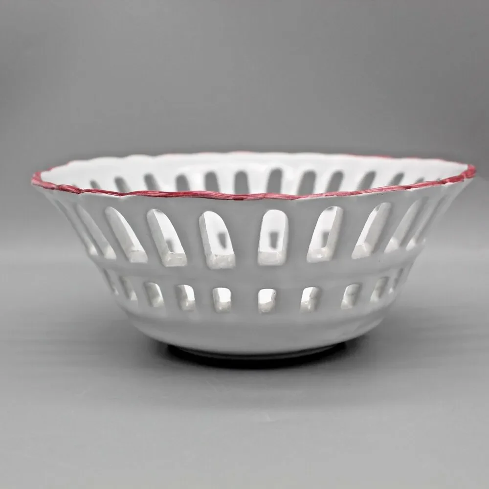 Hand Painted Ceramic Pottery Lattice Reticulated Bowl Dish Vintage RC & Cal